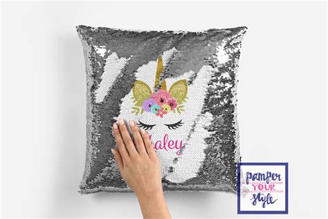 Personalized Unicorn Sequin Pillow Cover Custom Designed Reversible