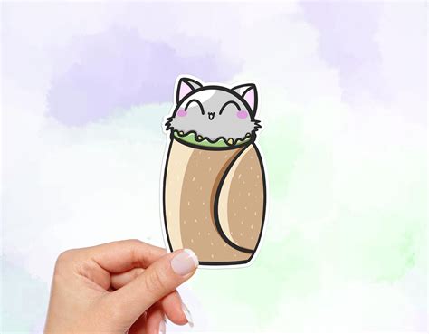 Burrito Cat Vinyl Sticker Cat Sticker Kawaii Sticker Food Etsy