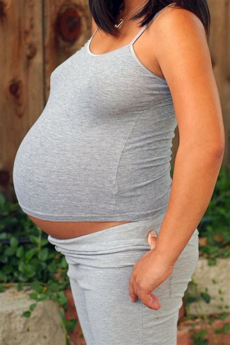 Nine Month Pregnant Belly In Gray Stock Image Image Of Curvy Belly 37214117