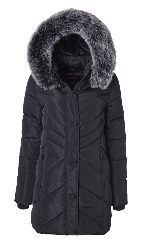 women long quilted plush lined outerwear puffer jacket winter coat with fur hood black medium