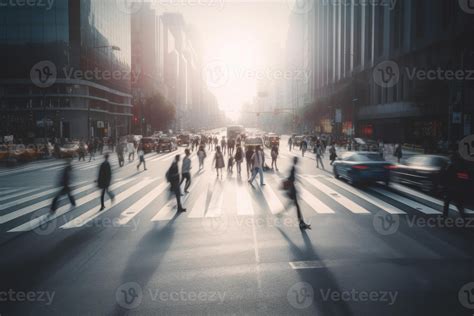 People Walking At City Street Motion Blur Effect Generative AI