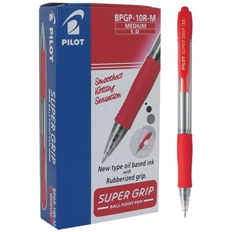 Pilot Supergrip Red Retractable Ballpoint Pen Medium Tip Pack Of 12