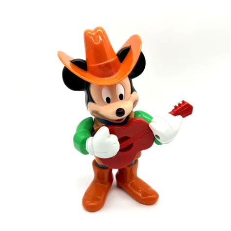 Vintage Illco Walt Disney Cowboy Mickey Mouse Guitar Wind Up Toy Figure