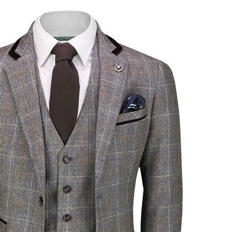 men s 3 piece vintage tweed suit retro prince of wales check smart tailored fit ebay
