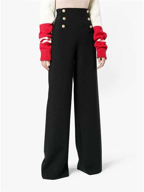 Alberta Ferretti Wool High Waisted Sailor Button Trousers In Black Lyst