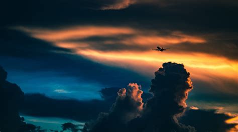 Download 2400x1340 Clouds Plane Sunset Sky Wallpapers Wallpapermaiden