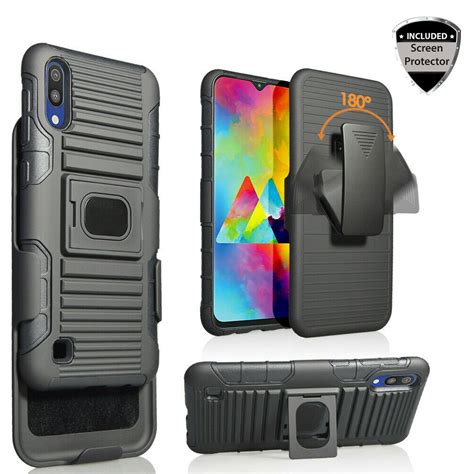 For Samsung Galaxy A01 A015 Temper Glass And Holster Phone Case Ring