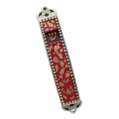 Red And Gold Mezuzah Case By Iris