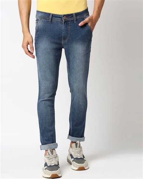 Buy Men S Blue Slim Fit Faded Jeans For Men Blue Online At Bewakoof