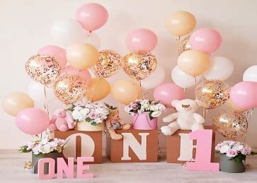 Simple Balloon Theme Baby Girl One Year Old First 1st Happy Birthday