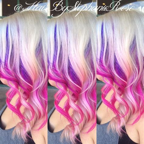 Purple To Pink Ombre Peekaboos On Blonde Hair Hair