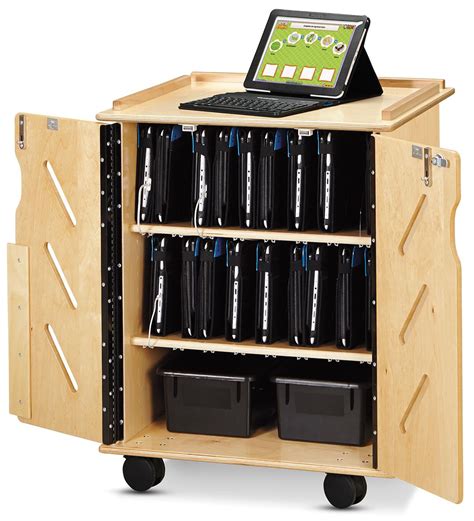 Wood Tablet Storage Cart 32 Device Stand Wwheels