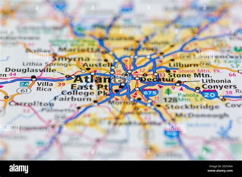 Atlanta Georgia Usa And Surrounding Areas Shown On A Road Map Or