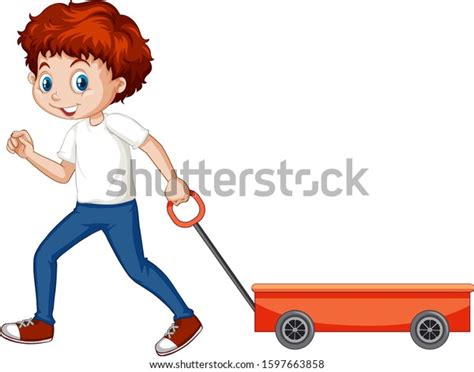 Boy Pulling Wagon Cart On White Stock Vector Royalty Free 1597663858