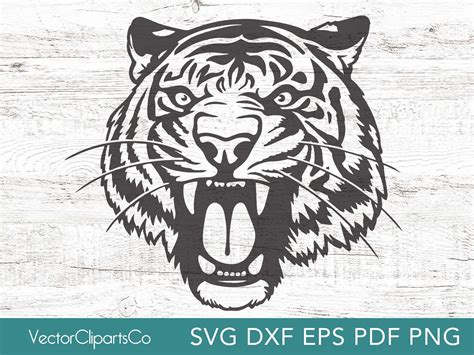 Angry Tiger Face Roaring Black White Outline Clipart Clip Art Png Svg Cut File Design