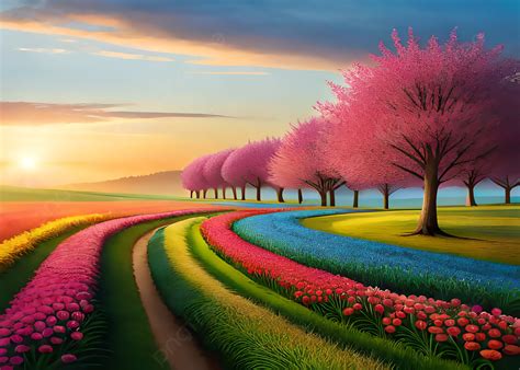 Beautiful Senset Scene In A Garden Path Nature Background Wallpaper
