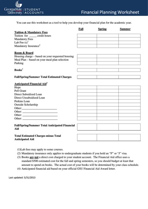Personal Financial Planning Worksheets Storminto