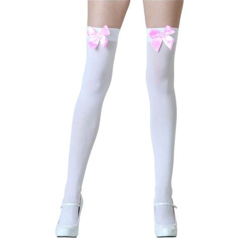 White Stockings With Pink Bows 5 99 Liked On Polyvore Featuring Socks And Halloween Costumes