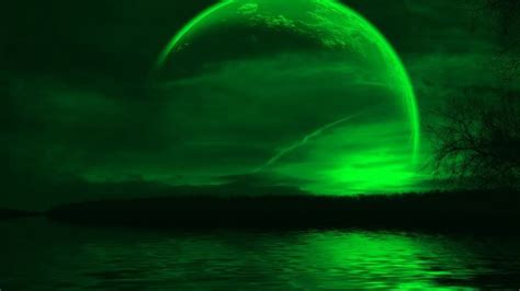 Green Moon Sky Background Reflection On Water Hd Green Aesthetic