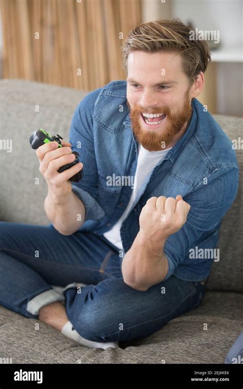 Happy Video Gamer Addicted Man Stock Photo Alamy