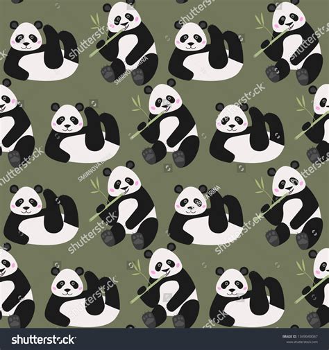 Seamless Pattern Cute Pandas Vector Wallpaper Stock Vector Royalty