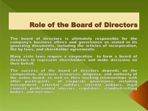 Board Of Directors Roles And Responsibilities Ppt Download