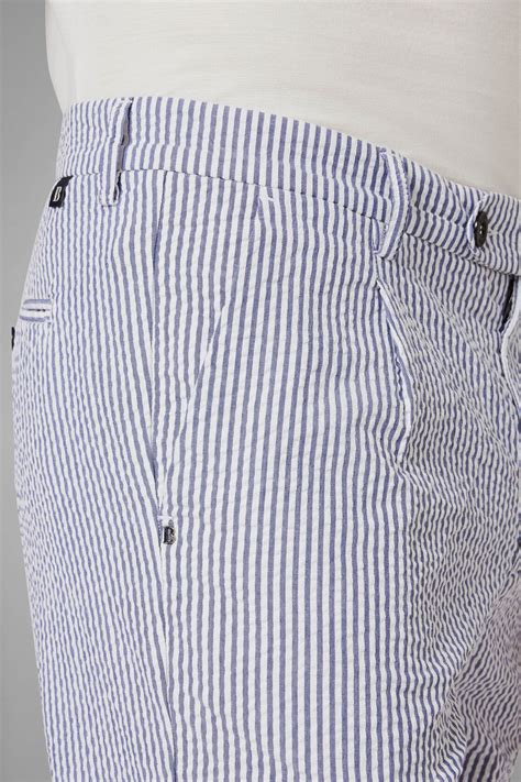 Mens Striped Cotton Seersucker Pleated Bermuda Shorts Boggi Milano