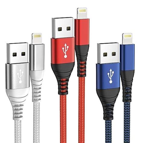 IDISON USB To Lightning Cable 2m 3Pack MFi Certified IPhone Charger Multi Color Nylon Braided