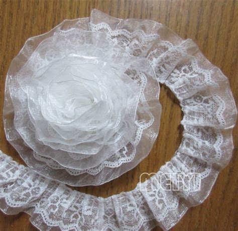 5 Yard 2 Layer Pleated Organza Fabric Lace Edge Trim Ribbon Handmade Wedding Dress Bridal Sewing