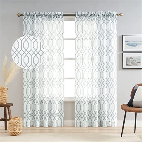Aufenlly Geometric Moroccan Pattern Printed Sheer Curtains 84 Inch