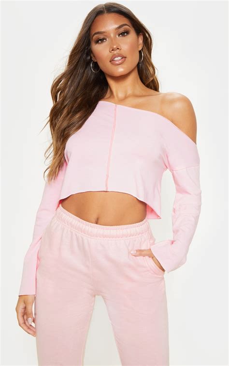 Baby Pink Off Shoulder Sweater Tops Prettylittlething Ie