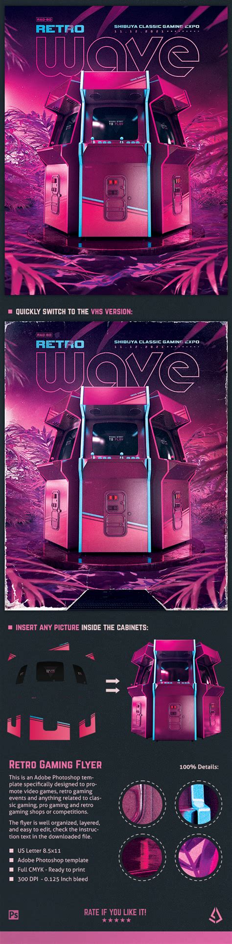 Retro Gaming Flyer 80s Synthwave Vapor Arcade Template On Behance