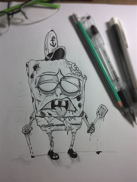 Zombie Spongebob By Lucas César Via Behance Zombie Drawings Scary