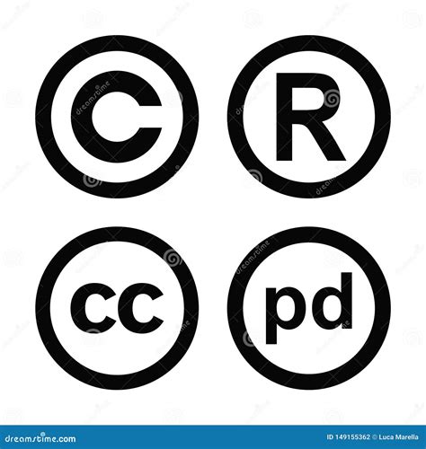Different Copyright Icons Set With Creative Commons And Public Domain