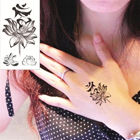 black lotus flash tattoo hand sticker 10 5 6cm small waterproof henna beauty temporary body