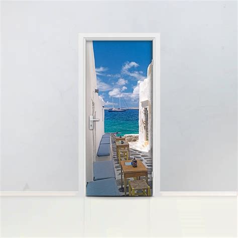 3d Aegean Alley Door Mural Self Adhesive Door Wrap Removable Etsy Uk