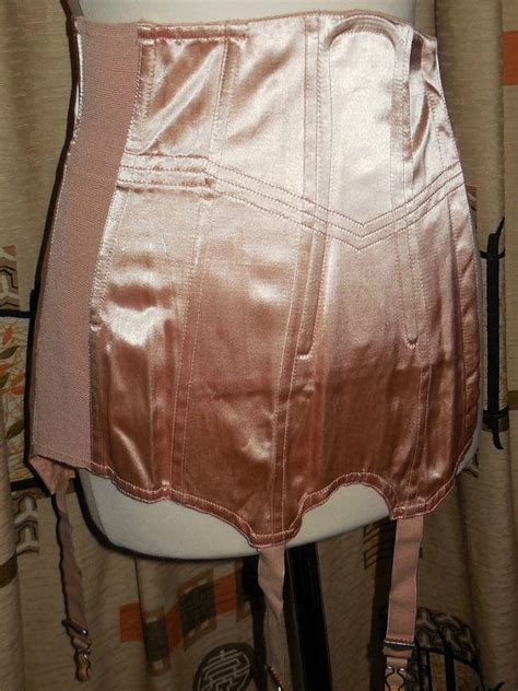 Description Gorgeous Vintage Open Bottom Girdle With Garter Clips Pink Satin At Front Pink
