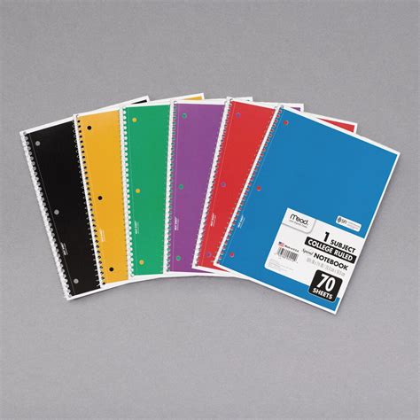 Mead 73065 Assorted Color 1 Subject College Ruled Spiral Notebook 6pack