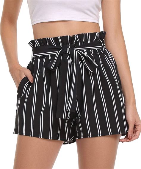 Peiqi Women S High Waisted Shorts Striped Ruffle Elastic Waist Summer