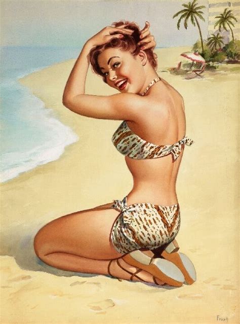 1940s Pin Up Girl On Nassau Beach Picture Poster Print Art