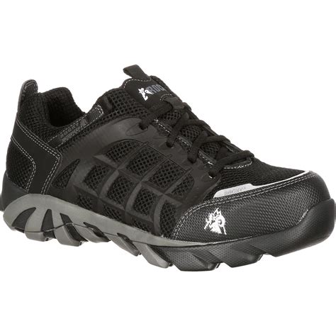 These shoes are specially engineered to keep your feet safe from any potential harm. Black Composite Toe Waterproof Sneaker, Rocky TrailBlade