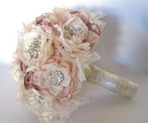 Wedding Bouquet Vintage Inspired Fabric Brooch Bouquet In Ivory