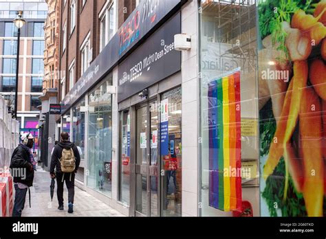 Tesco Metro Store Decorated With A Rainbow Flag At The Leicester Square