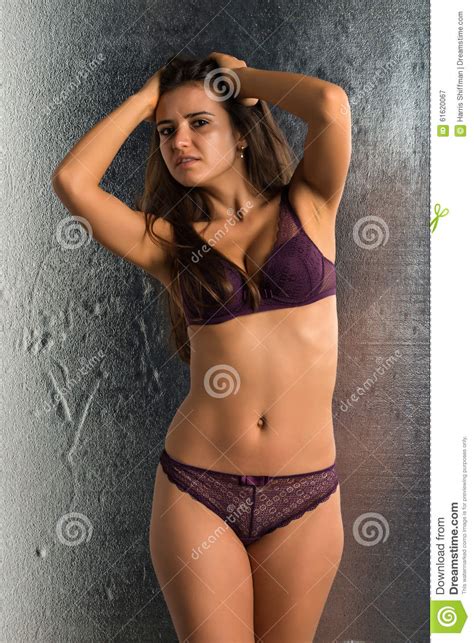 Brunette In Purple Lingerie Stock Image Image Of Underwear Beauty
