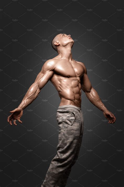 Strong Athletic Man Fitness Model Torso Showing Six Pack Abs High