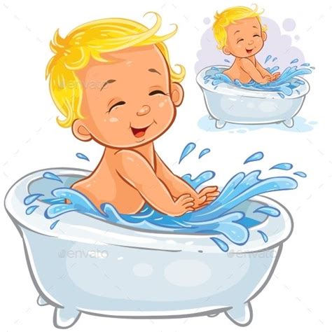 Baby Splashing In Bath Vector Illustration Baby Bath Illustration