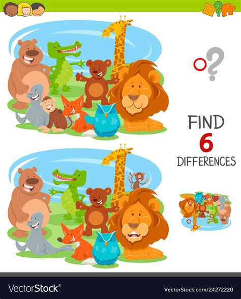 Cartoon Illustration Of Finding Six Differences Between Pictures