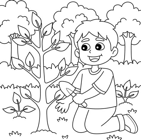 Niño Plantando árboles Página Para Colorear Para Niños 16920937 Vector