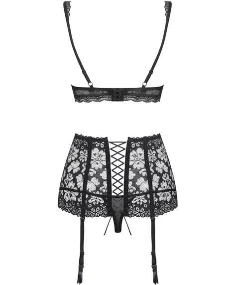 Obsessive Black Lace Lingerie Set With Garter Belt Sexystyle Eu