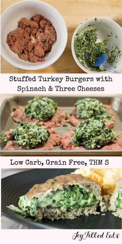 Stuffed Turkey Burgers With Spinach Three Cheeses Keto Low Carb